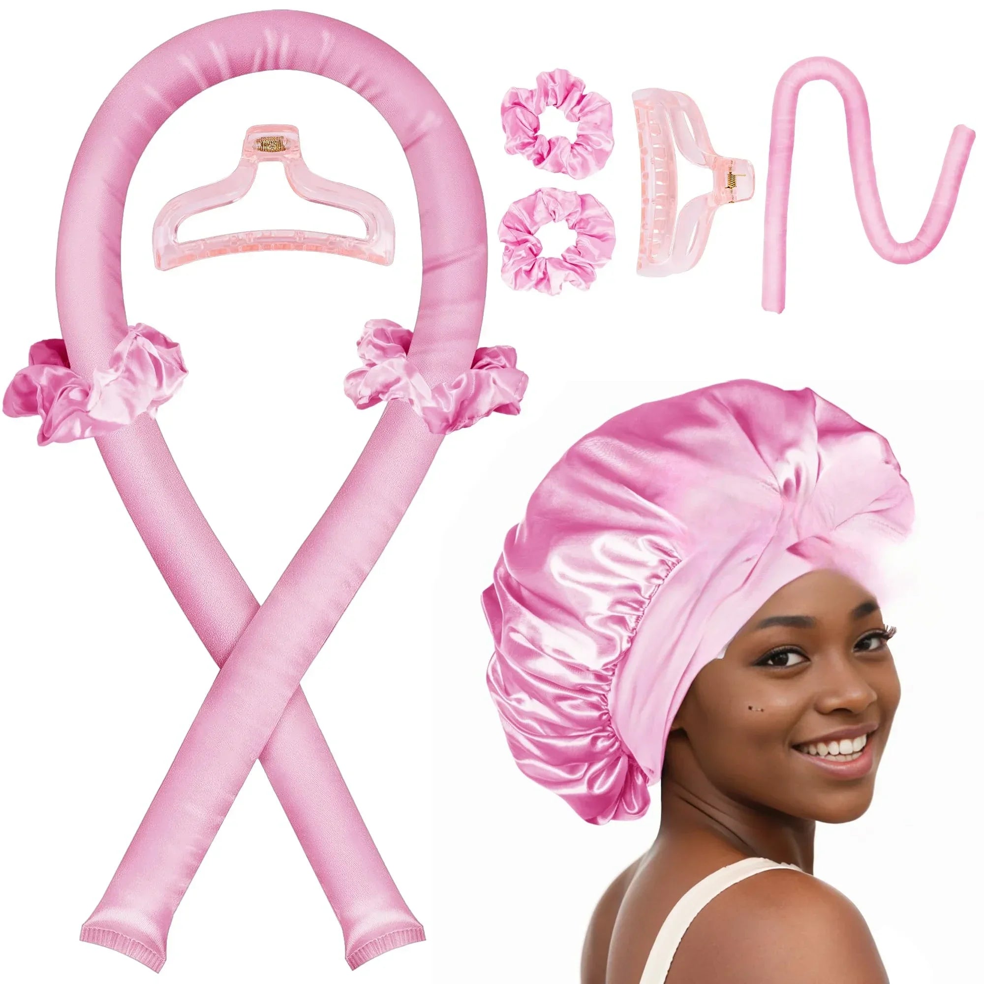 Heatless Curling Rod Set Satin Nightcap for Women No Heat Hair Rollers Sleeping Soft Headband Styling Tool Lazy Curls