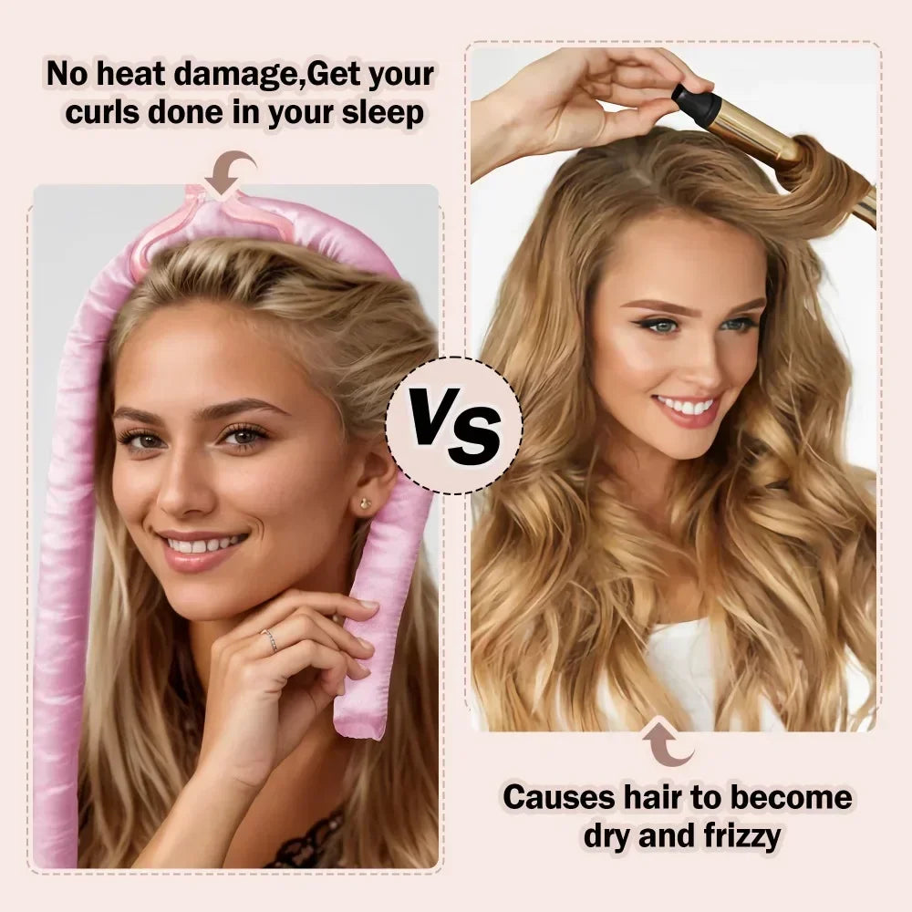 Heatless Curling Rod Set Satin Nightcap for Women No Heat Hair Rollers Sleeping Soft Headband Styling Tool Lazy Curls